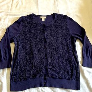 Loft Navy Blue Lace Front Cardigan